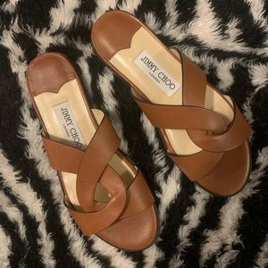Jimmy Choo brown leather flat sandals 🤎